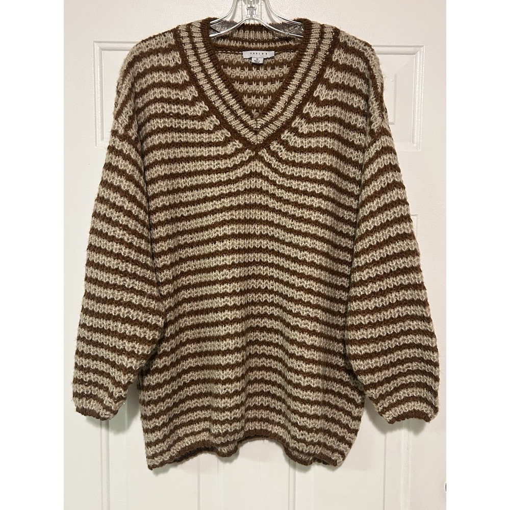 Favlux Fashion Sweater Womens Small Brown Tan Striped Long‎ Sleeve Loose Knit
